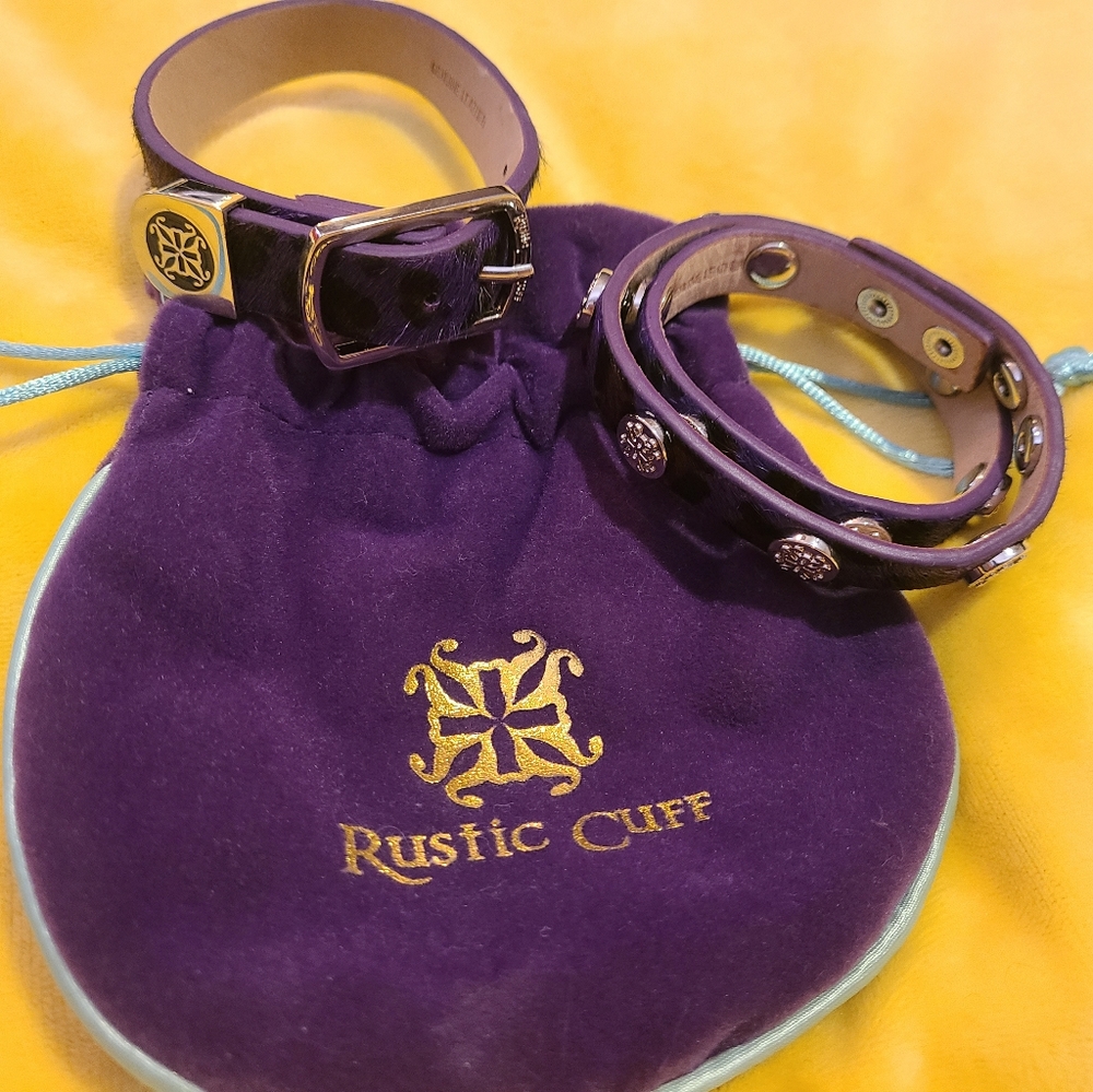 Rustic Cuff 2pc set, cowhide (like) leather bracelets, never worn